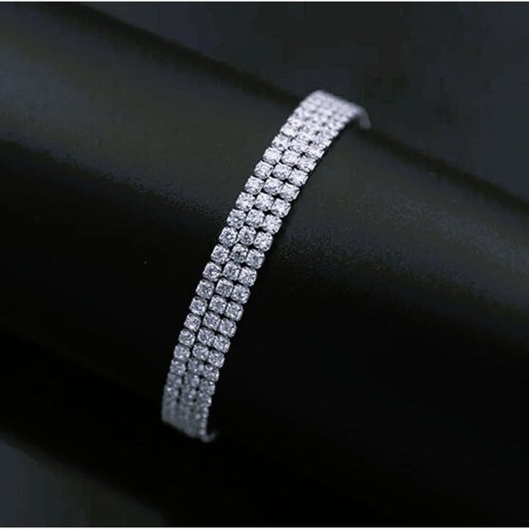 14K White Gold 5ct Diamond Tennis Bracelet Womens 3 Row Three 5 cts Diamonds ct - Picture 3 of 5